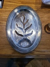 Vtg Guildcraft Silversmiths Platter Meat Serving Tray Oval 16" × 11.5" Footed 