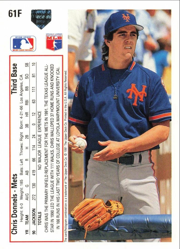 1991 Upper Deck Final Edition Chris Donnels New York Mets #61F - Image 2 of 2