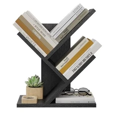  Tree Bookshelf 3 Tier Book Storage Organizer Shelves, Desktop 3 tier Black