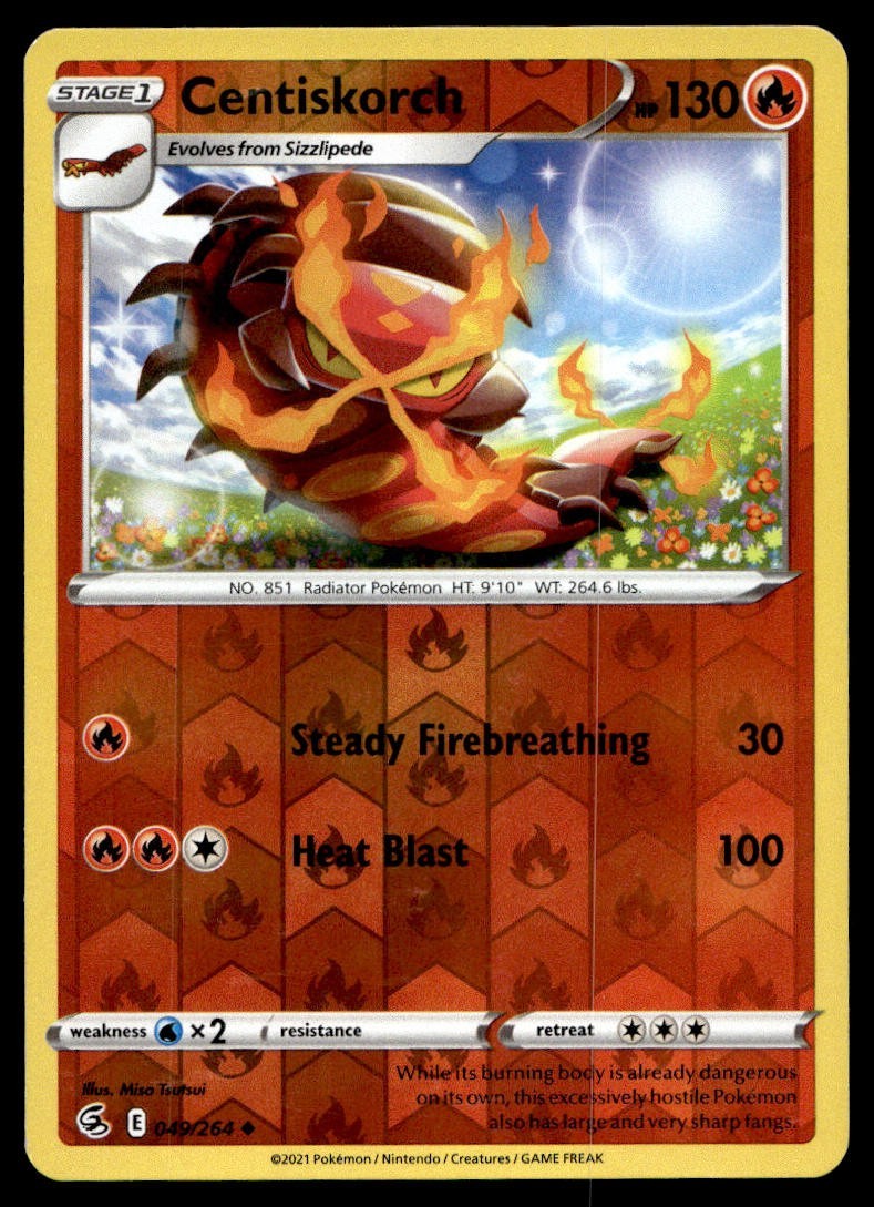 Centiskorch 49/264 Pokemon Card Fusion Strike Uncommon 130 HP Rev Holo LP B109