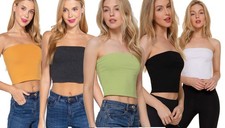 Crop Tube Top Cotton/Spandex Plain Solid Basic Layering No Built-in Bra S M L