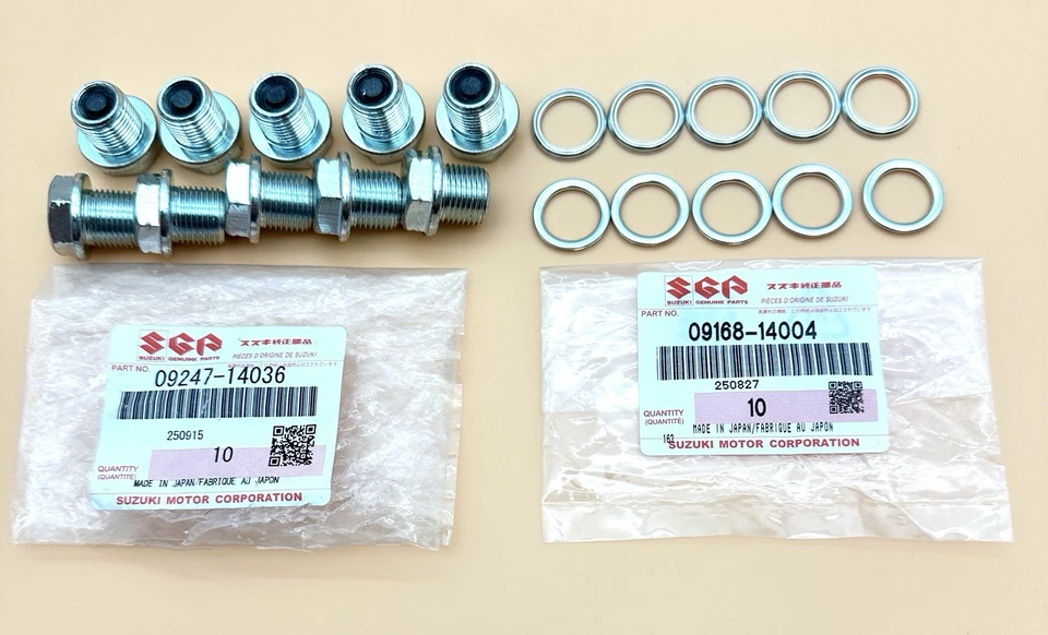 PAQUETE DE 10 TAPONES Y JUNTAS DE DRENAJE DE ACEITE ORIGINALES SUZUKI GSXR 600 750 1000 HAYABUSA Foto 2 de 4