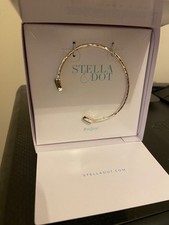 Stella and Dot sommerville skinny cuff bracelet- pale warm gold/labradorite new