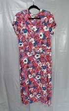 Boden Floral Short Sleeve Jersey Knit Midi Dress 14L Pink Purple Blue Scoop Neck
