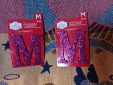 Lot 2 Holiday Time Christmas Ornament Monogram Letter M Purple Glitter 4"