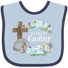 Inktastic It's My 1st Easter With Cross And Flowers Baby Bib Kids East Babys