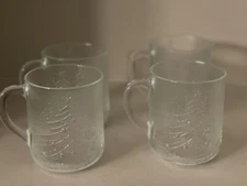 Christmas Tree Mug Duralex Glass Made in France Set of Four - Vintage Frosted