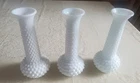 Lot of 3 White Milk Glass Hobnail Vases - 7.5" tall, Vintage