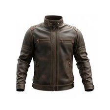 Men s Genuine Leather Biker Jacket Distressed Classic Biker Design Motorcycle