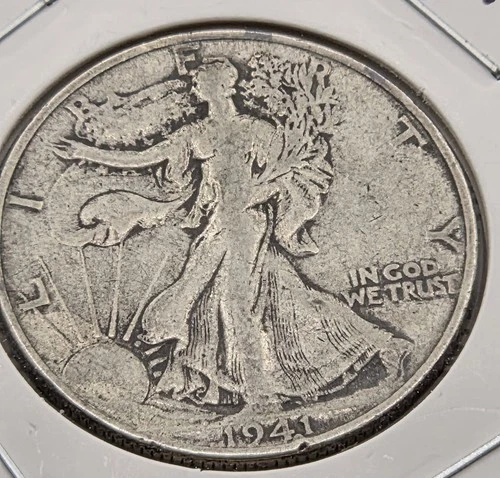1941 S Walking Liberty Half Dollar 90% Silver 50c Very Good VG Collected Coin