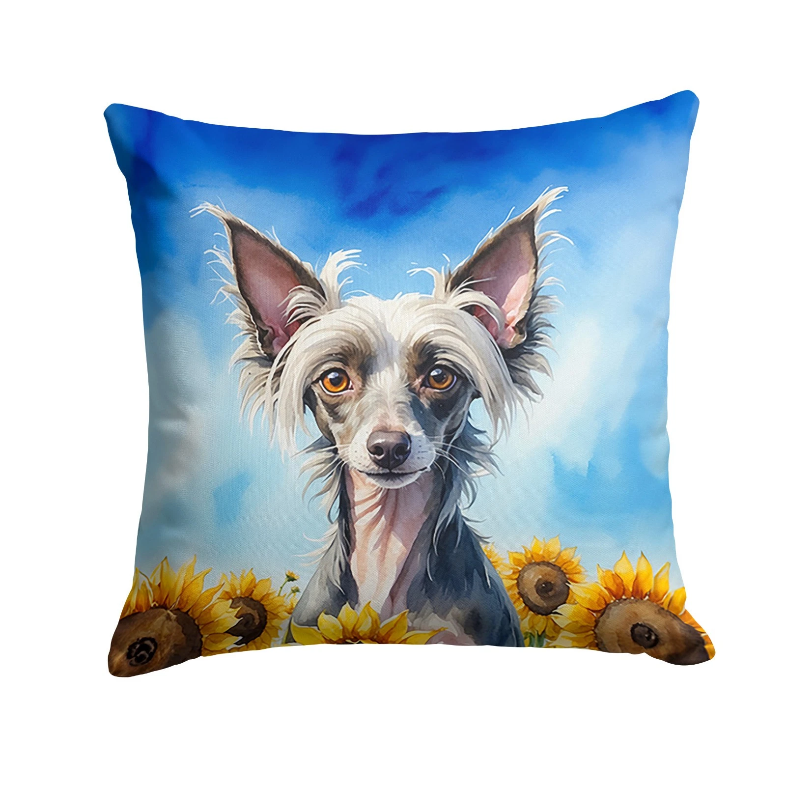 Chinese Crested In Sunflowers Throw Pillow