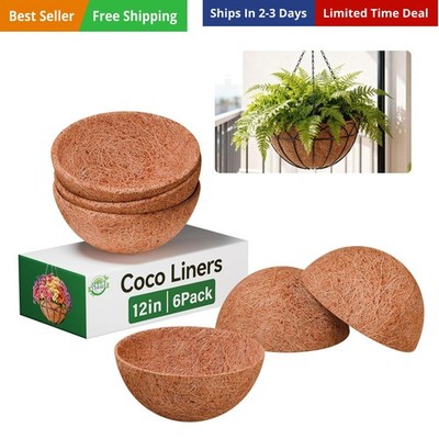 6 Pack 12 Inch Coco Liners 100% Natural Coconut Liners for Planters Round Coc...
