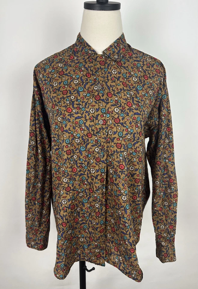 Camisa DOCKERS Vintage Años 90 Para Mujer L Bronceada Británica Estampado Floral Abotonada Preppy Foto 2 de 4