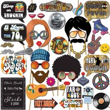 70s Photo Booth Props - 41-pc Disco Kit 8 x 10 inches, Assorted