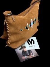 Minnetonka Nizhoni Hand-Beaded Suede Handbag Brown New