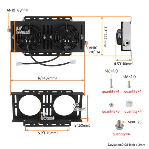 Universal AN10 Cross Flow Medium Oil Cooler Bar&Plate + Dual 5.5'' Electric Fan - Picture 6 of 12
