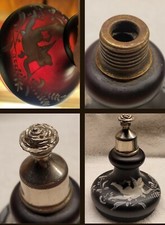 Wow Puce Black Glass Mary Gregory Style Cherub Brass Thread Neck Rose Design Top