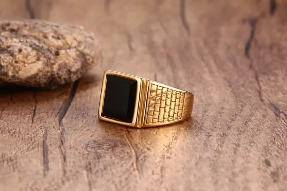 Alianza Acero Inoxidable Chapado En Oro 14k Cuadrado Regalos Para Hombre Joyeria Foto 4 de 4