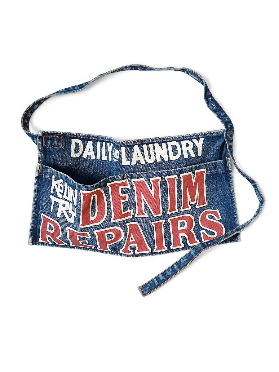 ASK availability First) Kapital 13oz Denim Damaged Short Ad Apron
