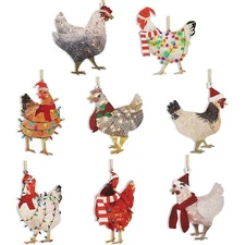 8 Pcs Christmas Chicken Ornaments Set With Scarf - Funny Country Decorations ...