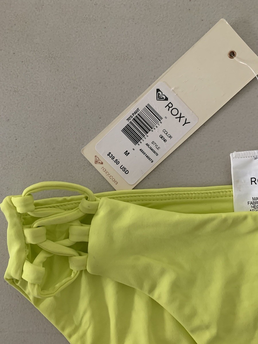 マイ ROXY Light Neon Yellow Limeade Bottom Swim Medium 70's Style NEW