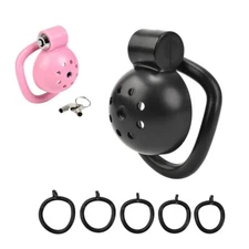 Plastic Male Chastity Cage Chastity Device on Click Men Lock Belt with 5 Rings