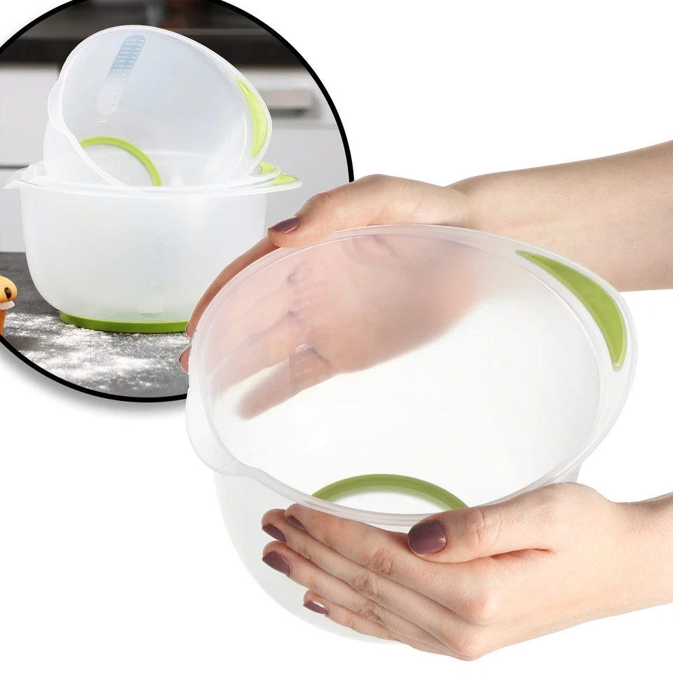 3-teiliges Rührschüssel Set rutschfest - Backschüssel mit Stoppboden - grün - Bild 4 von 4