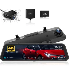 G850 WOLFBOX Dual Dash 4K12'' Mirror Dash Cam Parking Monitoring Cameras Free SD