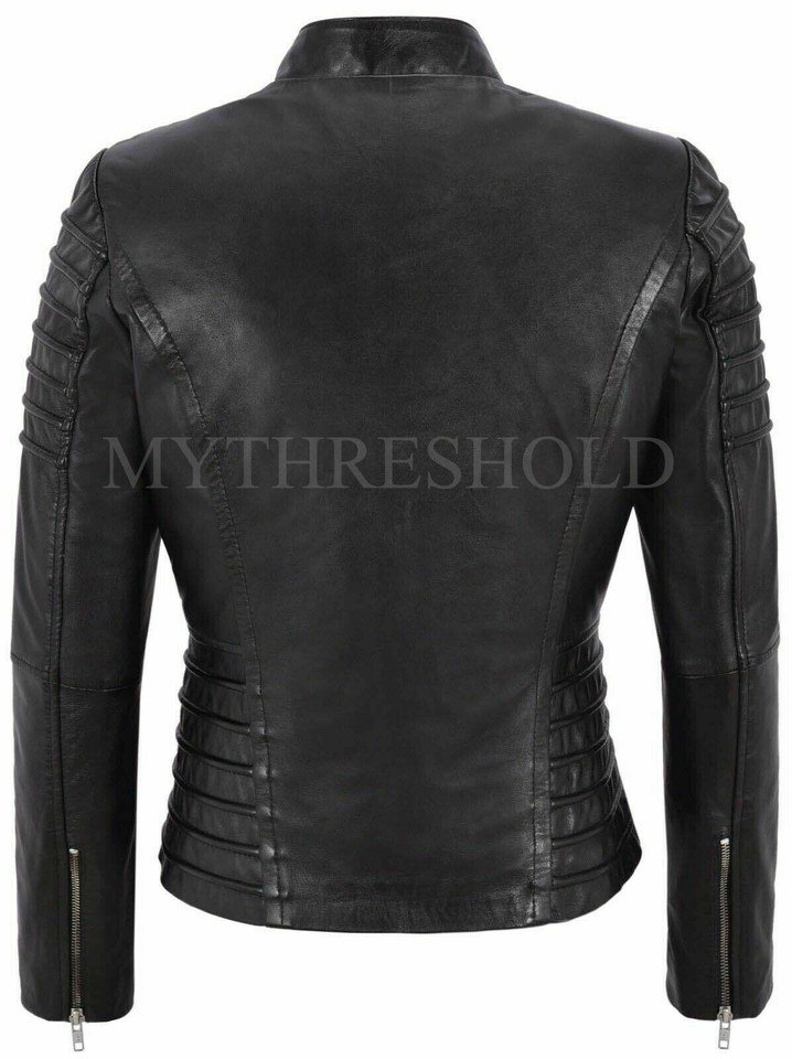 Women's Real Lambskin Leather Biker Jacket WJ068 main image 1