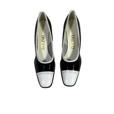 DeLiso Shoe 1950 s Vintage: Black White Patten Leather Women s Low heel 1.5