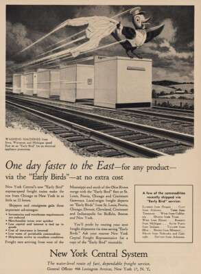 1956 New York Central: Early Birds Vintage Print Ad