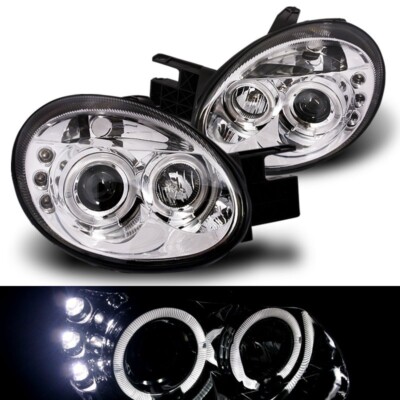 LED Halo DRL Projector Chrome Clear Headlights H1 Fits 2003-2005 Dodge Neon