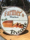 Farmers Market Fresh Breads Round Sign Tin Vintage Garage Bar Decor Old Rustic