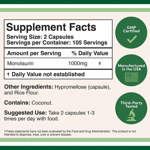 Double Wood - Monolaurin - 210 x 1000 mg capsules - Picture 2 of 5