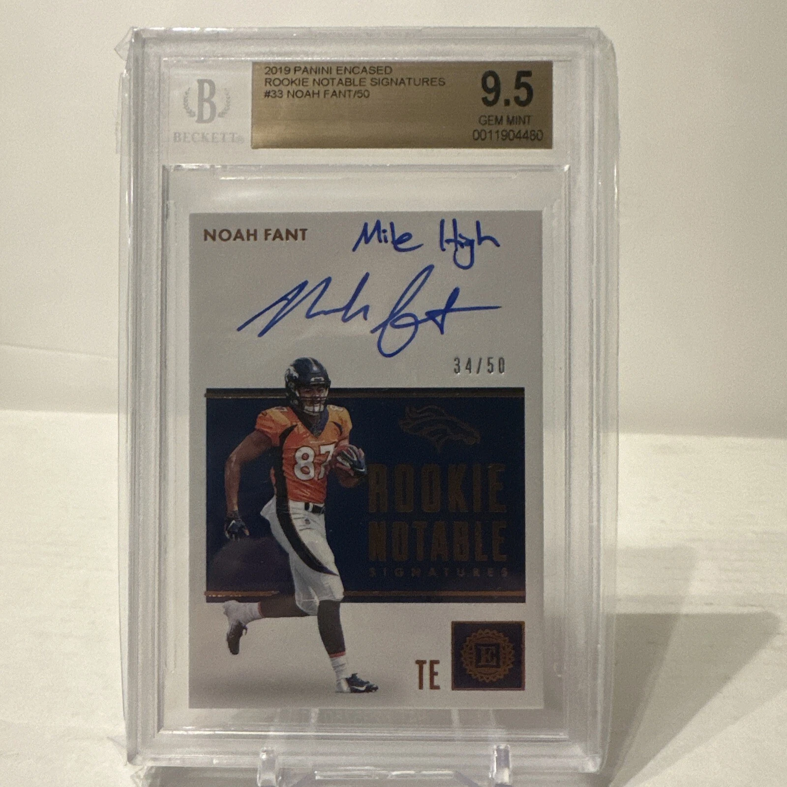 Noah Fant Panini Encased Rookie Notable Signatures #NFA Gold