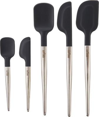 ''5-Piece Black Silicone Kitchen Gadget Set with Spatulas & Tools''