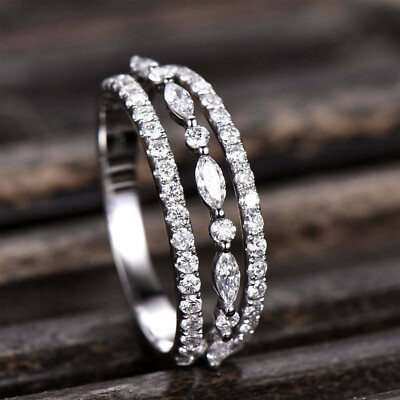 Women's Half Eternity Wedding Ring 14K White Gold Over Ct