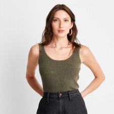 New Day Sweater Tank Top Womens Small Ribbed Scoop Neck Stretch Olive Green