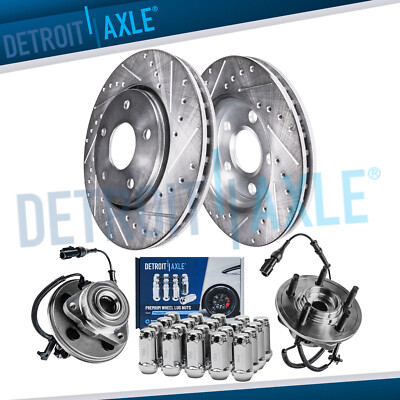 Front Drilled Rotors Wheel Hubs w/20pc Lugnuts for 2006-2010 Explorer Sport Trac