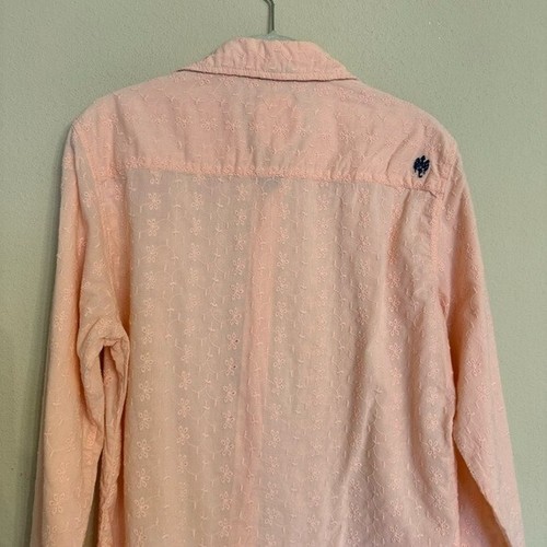 Ganesh Cotton Mens Peach Floral Embroidered Button Up Shirt Size S Small EUC - Picture 8 of 15