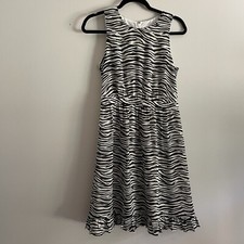 J.Crew Factory Sz 0 Black White Zebra Animal Print Sleeveless Knee Length Dress