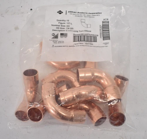 Elkhart C x C Long Turn Elbows 107-L 3/4" x 7/8" OD 10020257 10031692 10 Pack