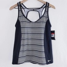 Nike New Tankini Swim Top Key Hole Racerback V-neck Black Swimsuit Top NWT sz S