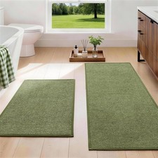 2 PCS Black Bathroom Rugs Set Quick Dry Thin Bath Mat 17x24 17x47 Inch Soft