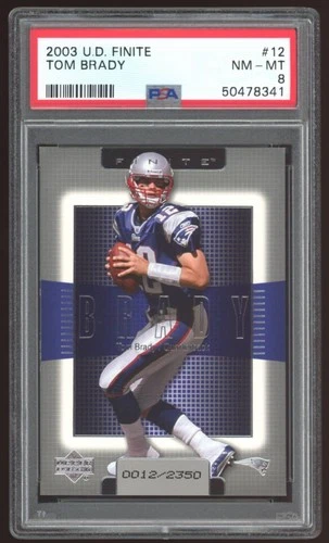 2003 Upper Deck Finite Tom Brady #12 PSA 8 #0012/2350 Jersey Match