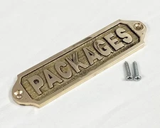 Solid Brass PACKAGES Sign Plaque Mailbox Door Label Vintage Wall Decor