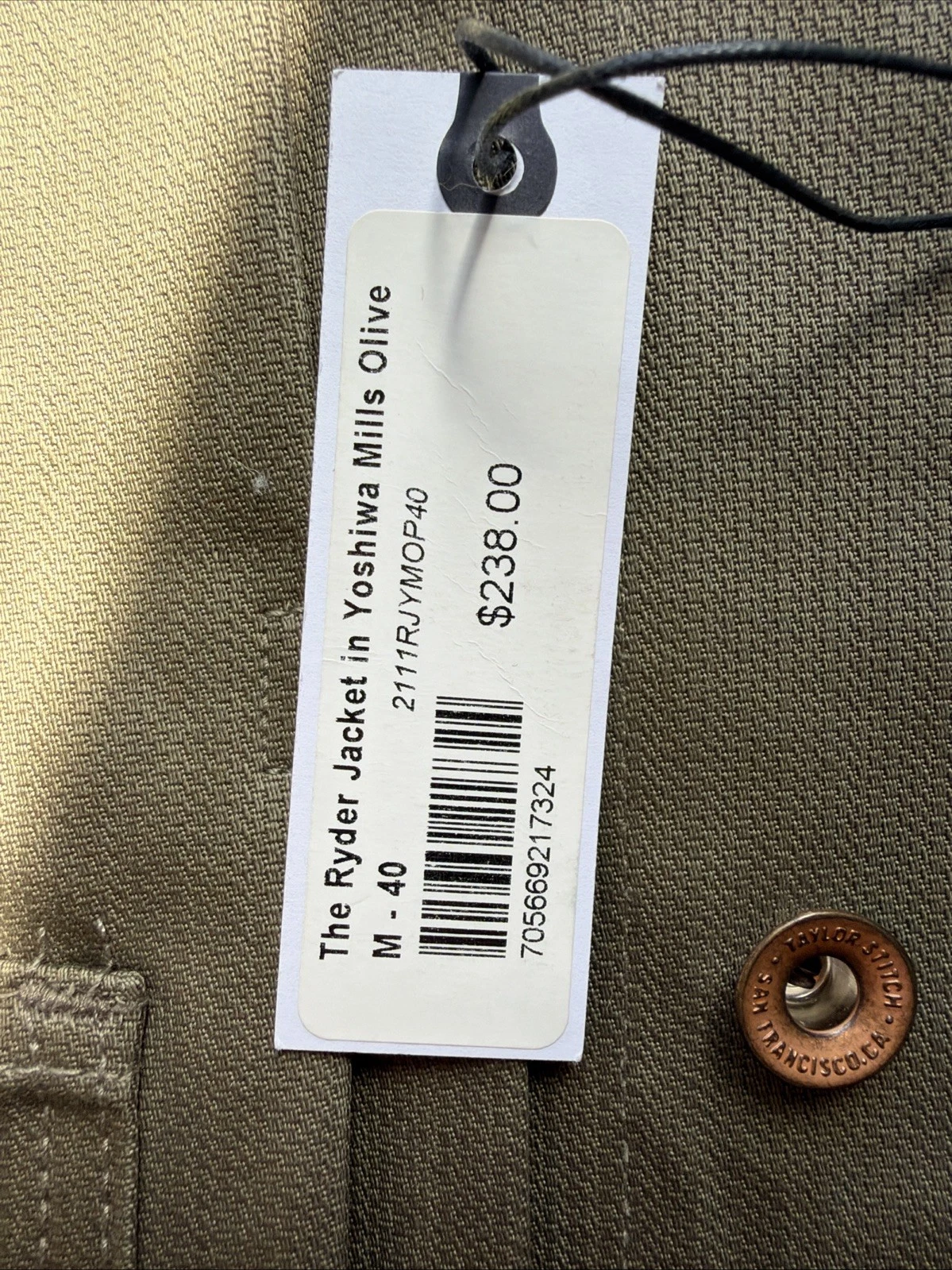 TAYLOR STITCH The RYDER JACKET Yoshiwa Mills Olive Green Size 40 NWT - product detail image 2