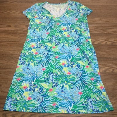 Lilly Pulitzer S Etta V-Neck Dress Multicolor Green Via Parigi Print Knit