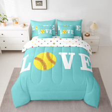Softball Bedding Set for Girls - 7 Piece Full Comforter Set in Teal  Yellow