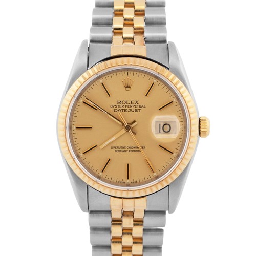 Rolex DateJust 36mm Champagne Jubilee 18K Yellow Gold JUBILEE Steel 16233 Watch